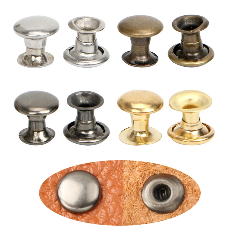 Description Picture 2 of item100Sets 6/8mm Brass Cap Rivets Studs Round Rivet Tachuelas for Leather Craft Bag Belt Garments Hat Shoes Wallets