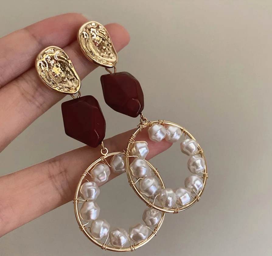 2022 new S925 silver needle baroque pearl Vintage alloy acrylic Earrings for women Fashion Jewelry