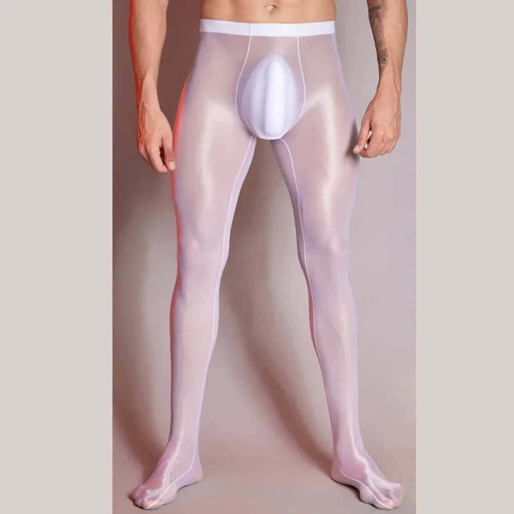 Sexy Men's Ultra Thin Oil Shiny Leggings See Through Underwear Long Pant Skinny Trousers Male Exotic Pants