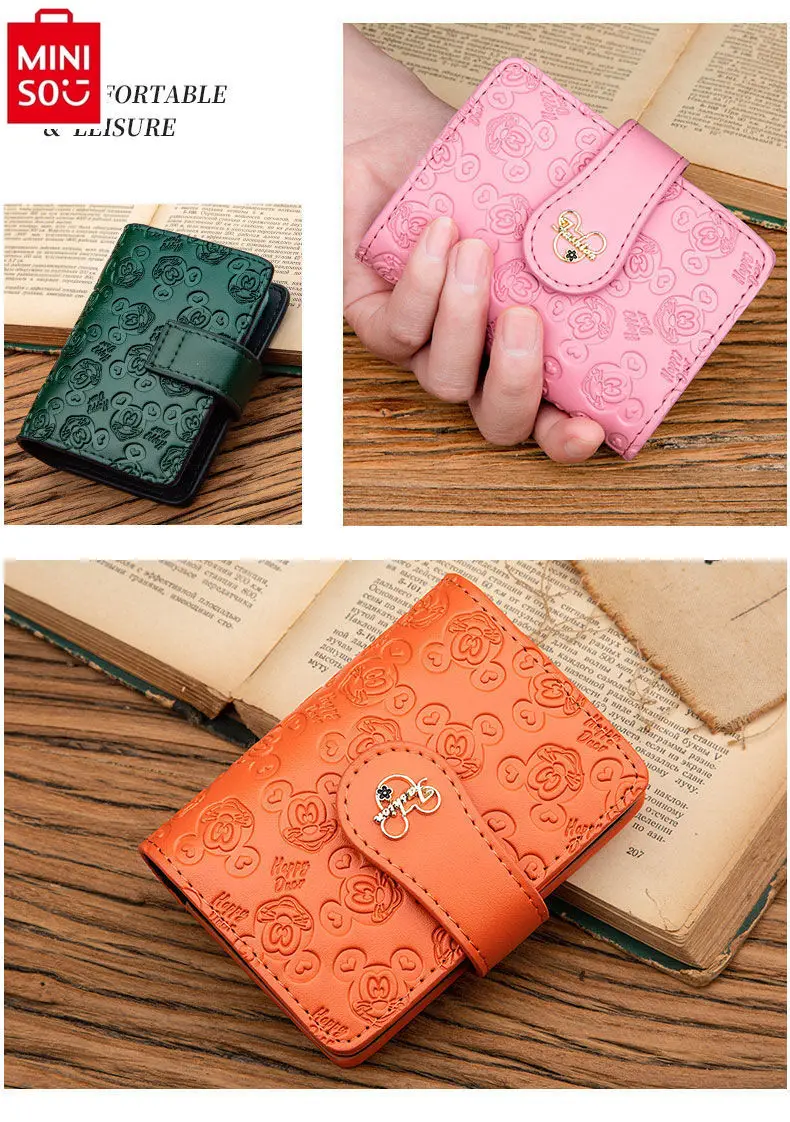 MINISO Disney Mickey Cowhide Card Bag Women's Exquisite 2024 New Large Capacity Love Multi Card Bank Card Cover Driver's License