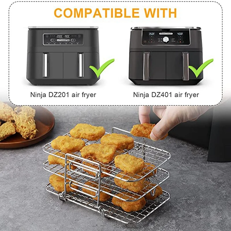 Air Fryer Accessories Air Fryer Rack for Ninja Dual Air Fryer 304 Stainless Steel Multi-Layer Dehydrator Rack Toast Accessories