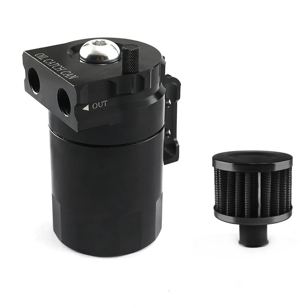 Universal Baffled Aluminum Oil Catch Can Reservoir Tank with Mini Breather Filter and Oil Dipstick