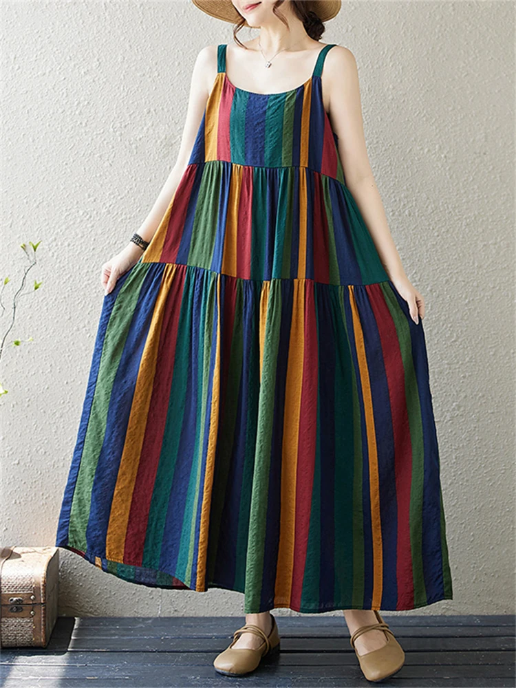 Cotton Sleeveless Vintage Camisole Dress Women 2025 Summer Casual Loose Long Beach Dresses Femme Robe Vestidos Elegant Clothing