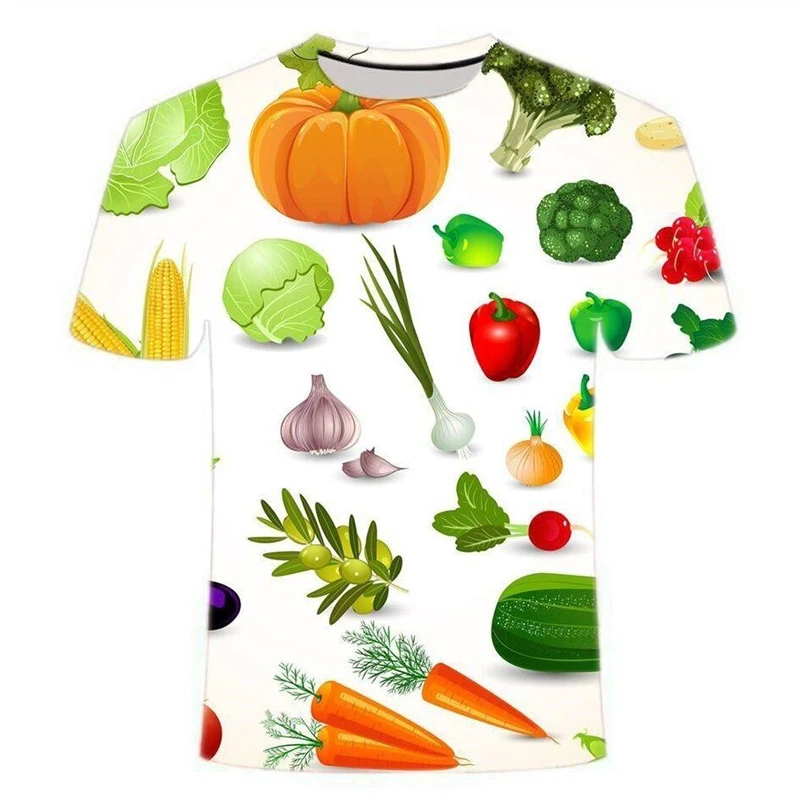 

Summer 3D printed melons, fruits, and vegetables T-shirt fun men and women with round neck and enlarged short sleeves