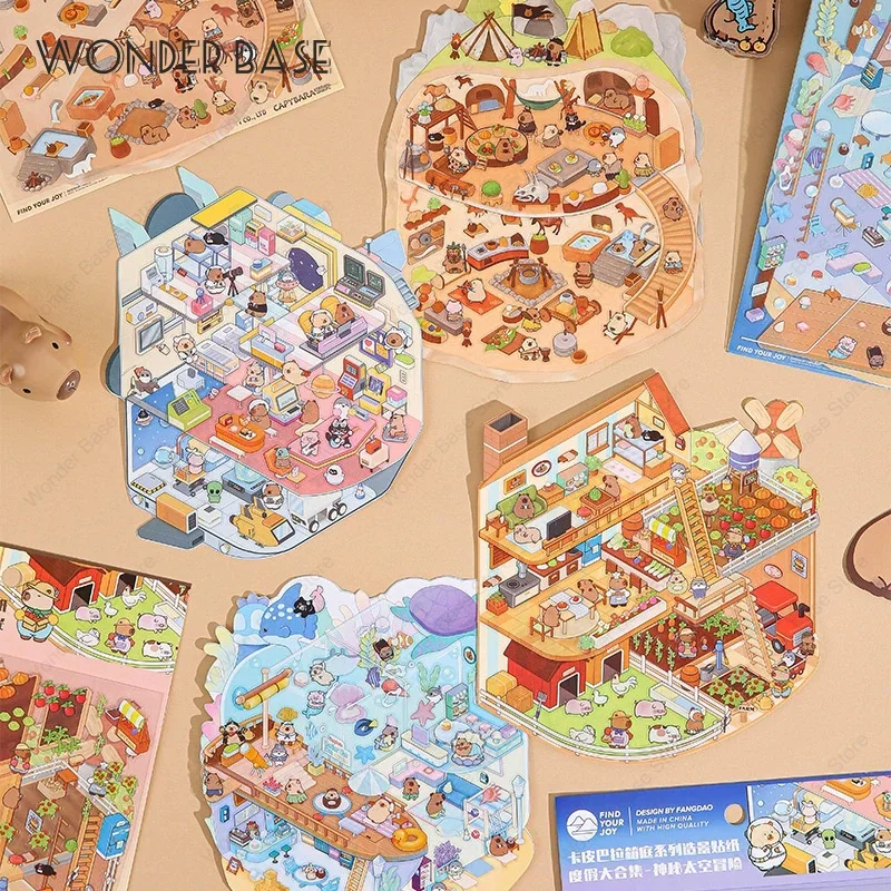 3D Cartoon Capybara DIY Landscape Sticker Miniature Scene Pocket Cabin Scene Stacking Gift for Kid Child cartoon stickers,decorative stickers,self adhesive stickers,custom stickers,stationery stickers,anime stickers,paper stickers,adhesive stickers,decorative labels stickers,animal stickers