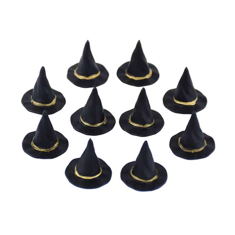 10 Stück Halloween Mini Hexen hut Kessel Töpfe niedlichen Harz DIY Handwerk Zubehör schwarz Zauberer Kappe Halloween Party Home Tisch dekoration – Detail 7