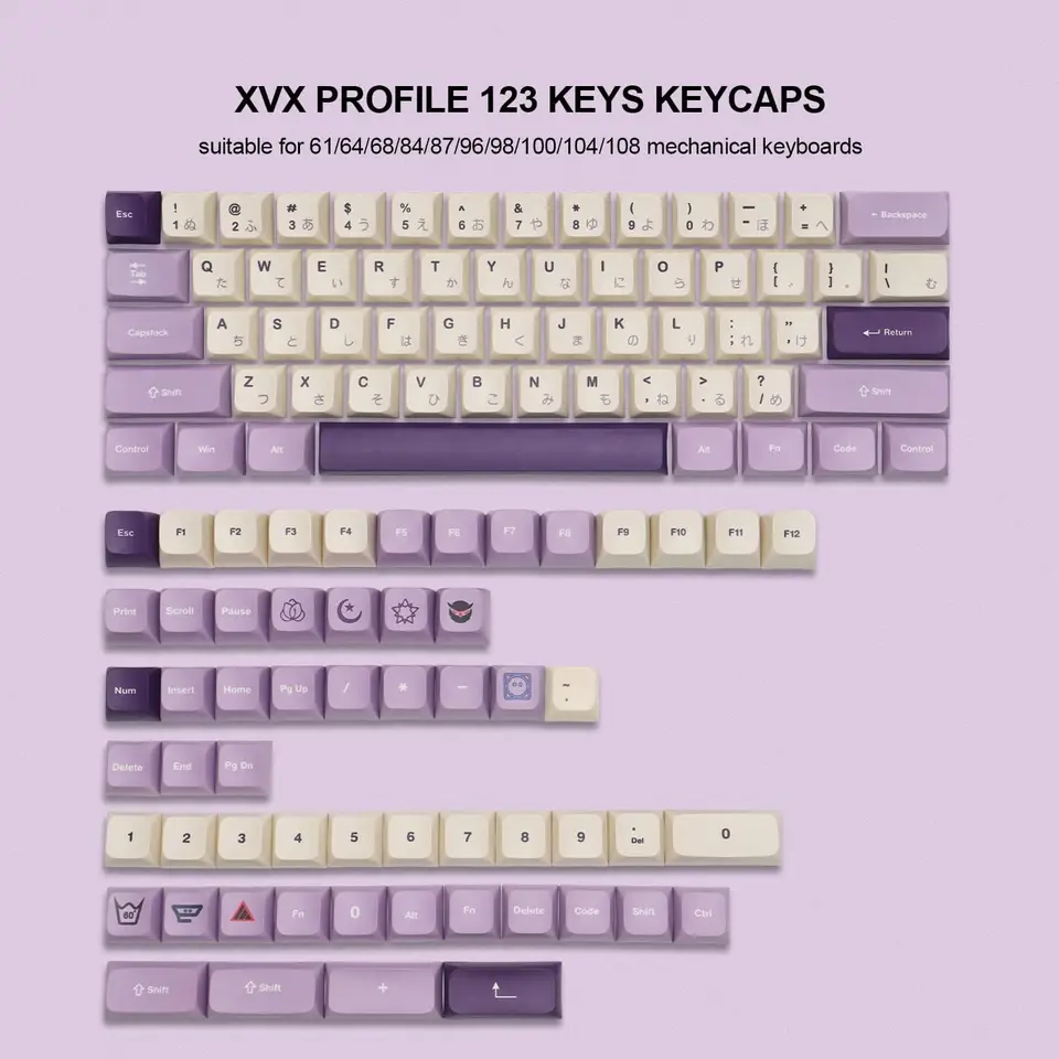 XVX Purple Low Profile Keycaps MX PBT Dye-Sub Side Print Mechanical Keyboard Keycap Compatible With 61/64/75/87/96/108