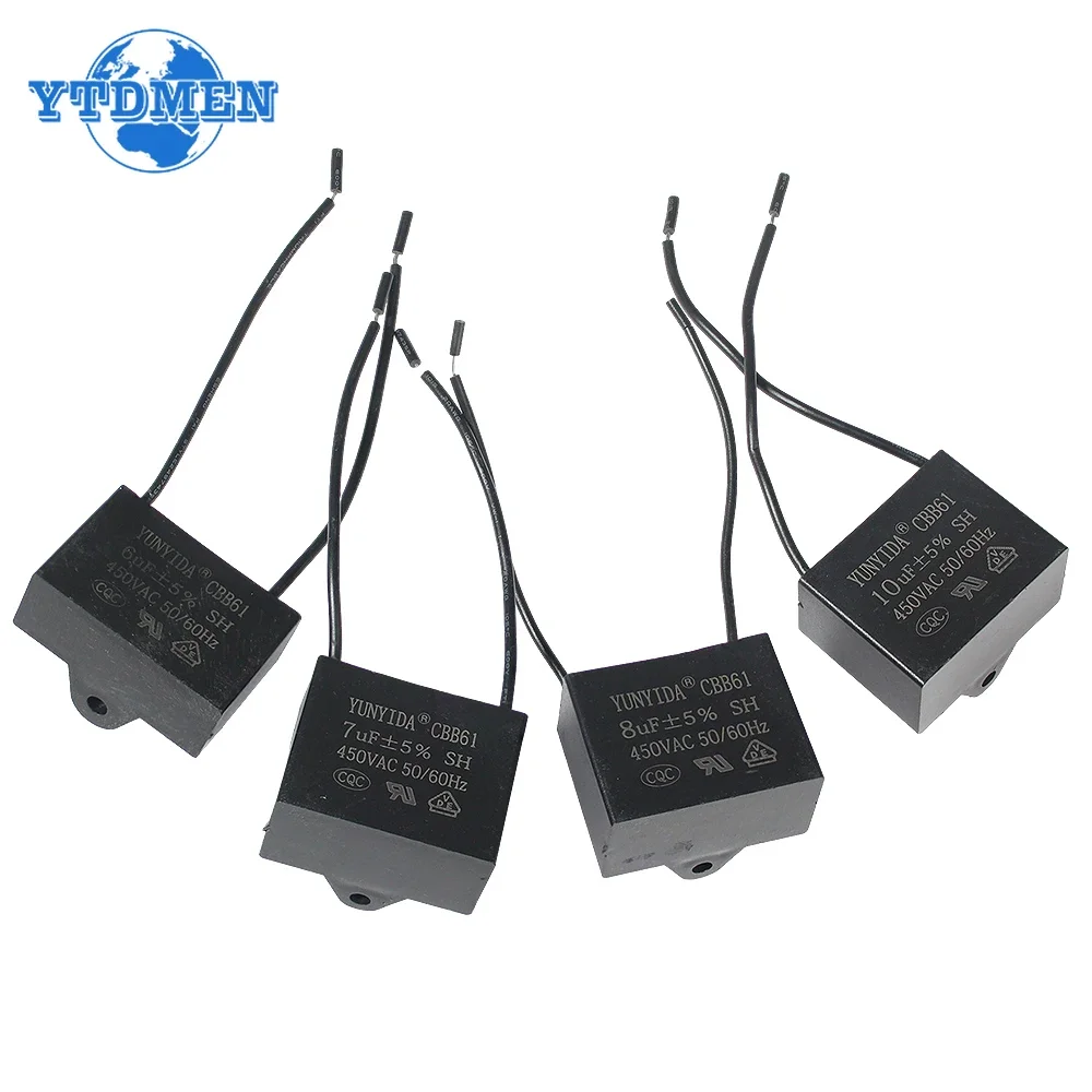 Motor Run Capacitor 1/5pcs CBB61 450V Start Capacitor 0.8/1/1.2/1.5/2/2.5/3/3.5/4/4.5/5/6/7/8/10UF Fan Ceiling Exhaust Motor