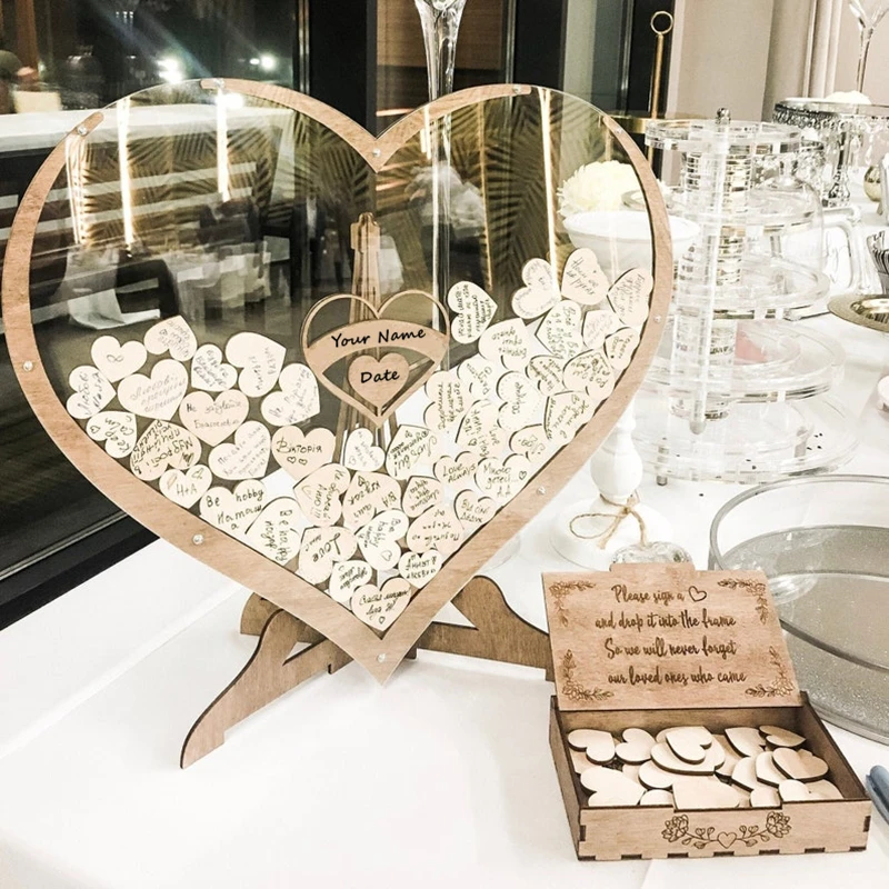 Wooden Love Signature Wedding Guest Book Alternative Wood Heart Guest Drop Box Book