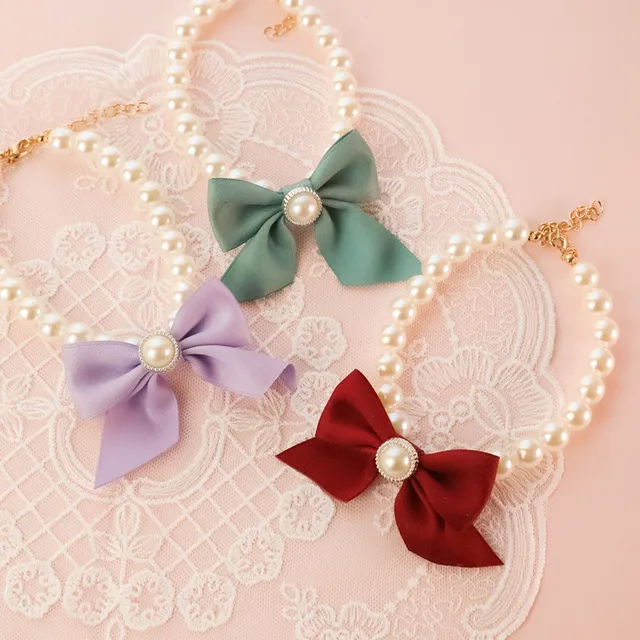 1Pcs New Pet Collar Pearl Bow Necklace Cat Jewelry Cute Collar Puppy Accessories Dog Chain Chihuahua Wedding Jewelry Stuff 2