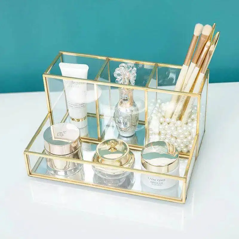 ClearGlassMakeupBrushHolderCosmeticStorageCaseLipstickHolder