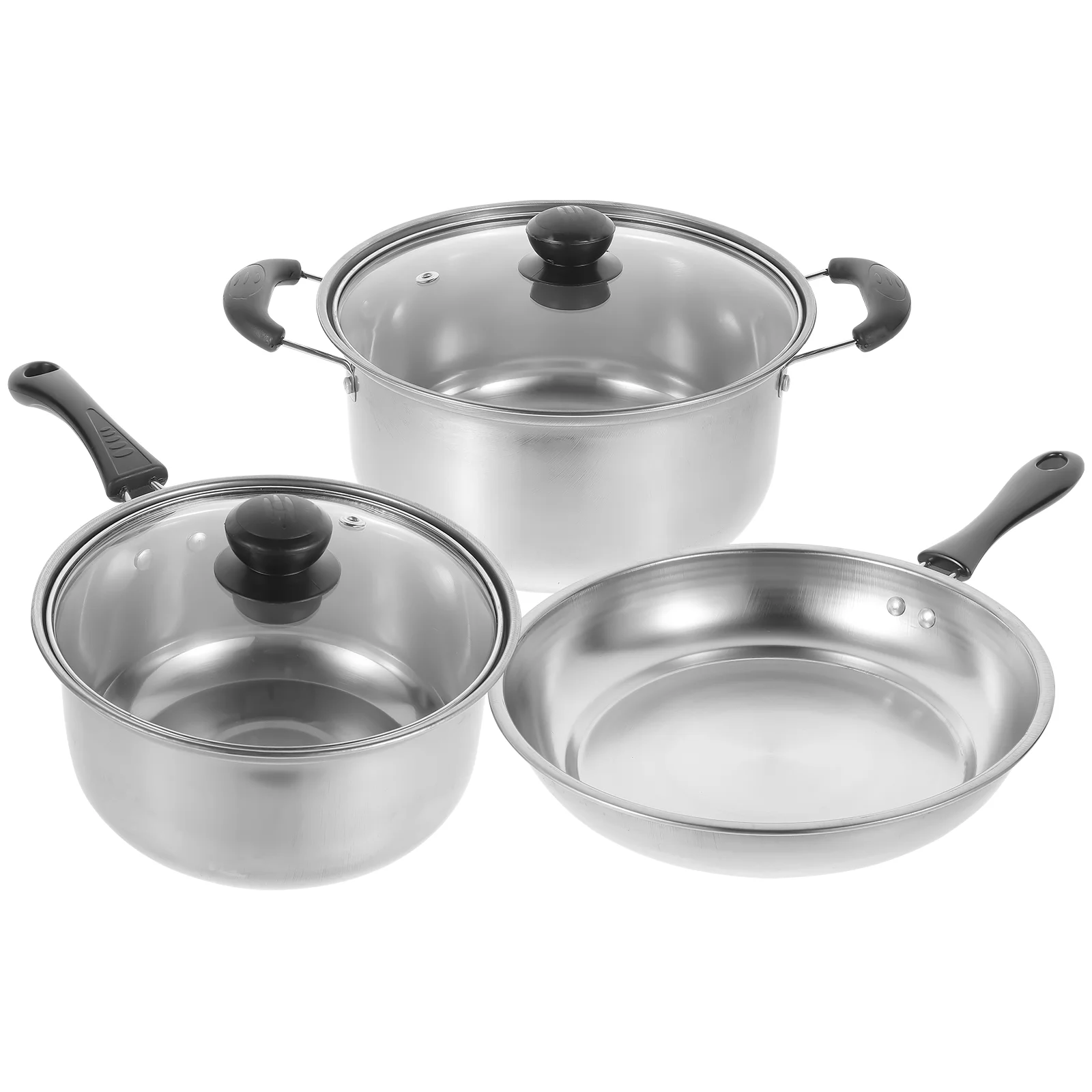 

1 Set Stewing Pot Stainless Steel Frying Pan Double Side Handles Soup Pot