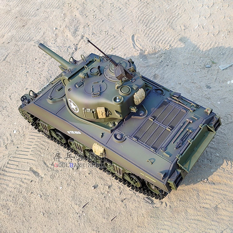 쿨뱅크 3898-1 M4A3 셔먼 RC 탱크 1:16 오프로드 트랙 텔레스코픽 배럴 연기 시스템 미국군 시뮬레이션 장난감 (성인용)