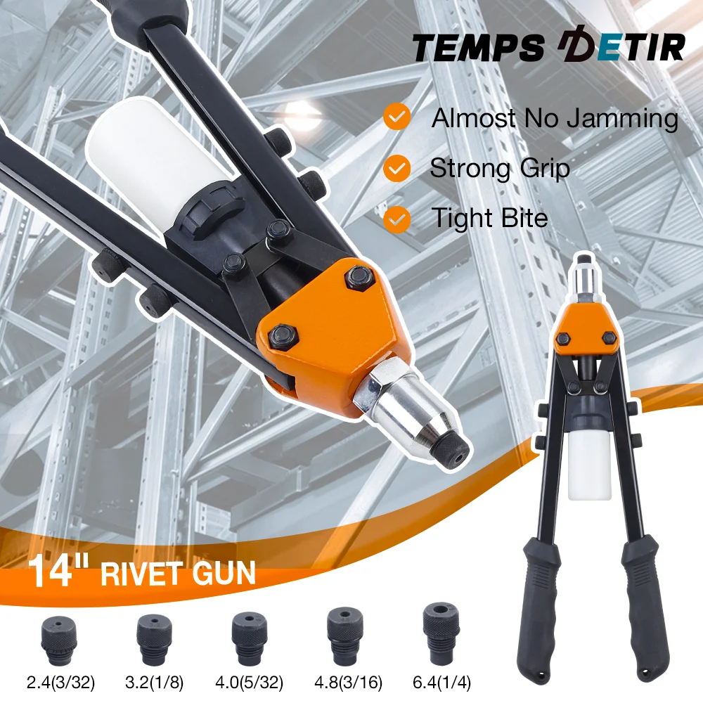Kit de pince à riveter manuelle 14'', Professionnelle avec 250 rivets (3/32", 1/8", 5/32", 3/16", 1/4''), Outil robuste entièrement métallique, Pince à riveter sans fil et ergonomique pour usage domestique