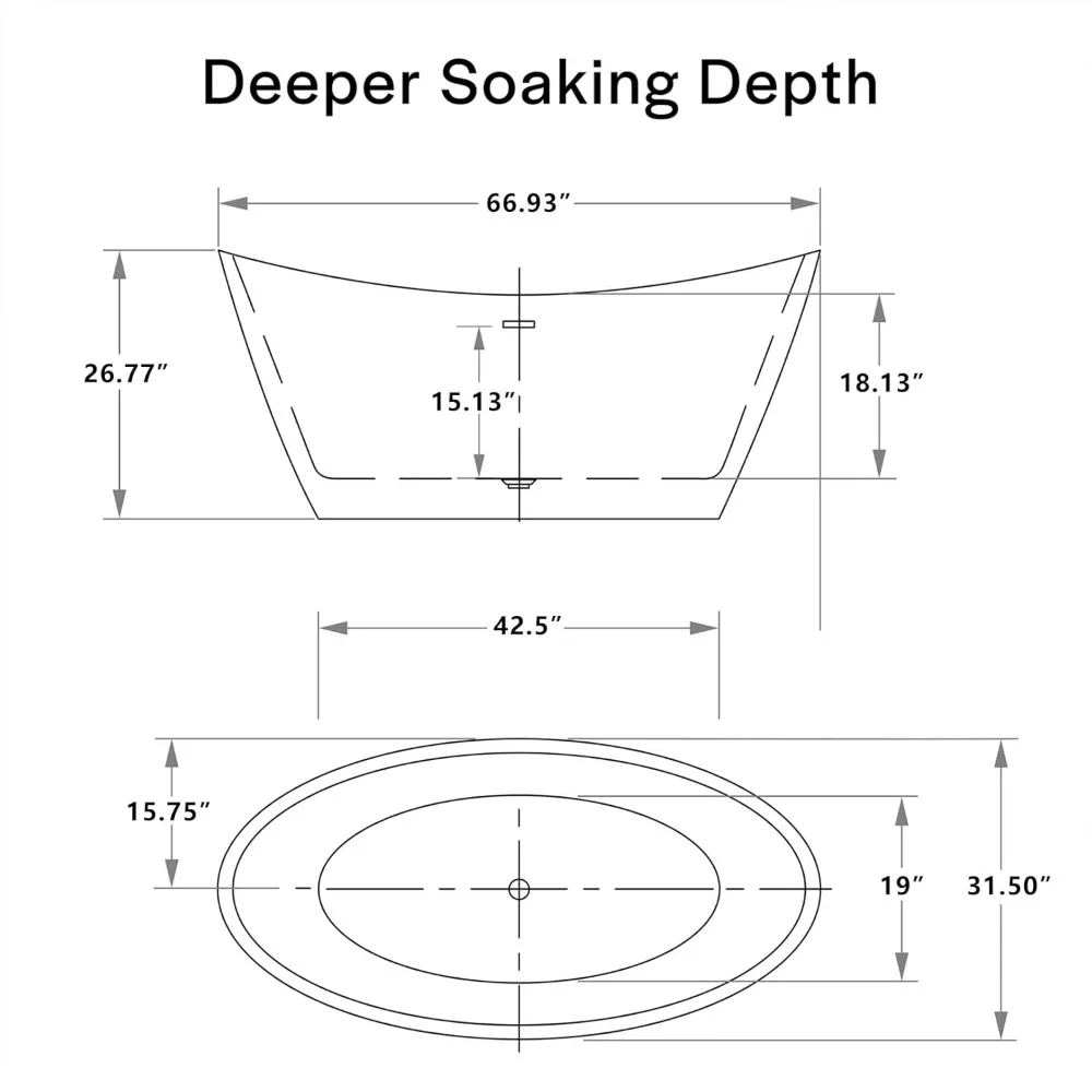 67" Acrylic Freestanding Bathtub Soaking with Brushed Nickel Drain and Overflow Included，SPA Tub Modern Stand Alone Bathtubs 6