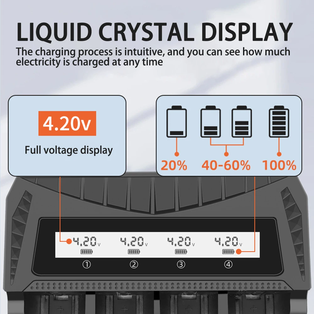 Battery Charger 1 2 4 Slot Intelligent LCD Screen 18650 4.2V Rechargeable For 1.2V NI-MH AA / AAA