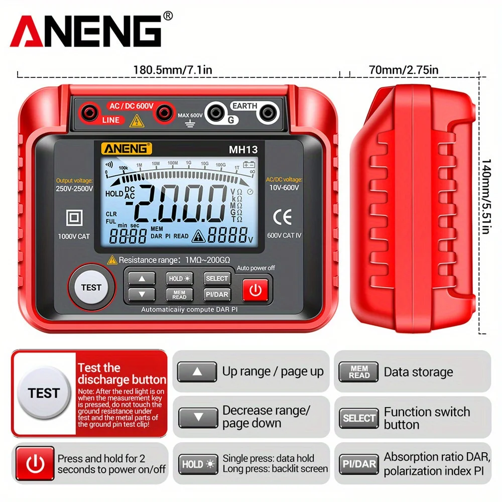 resistance tester ANENG MH13 ohm voltage digital multimeter megometro insulation earth high resistance meter