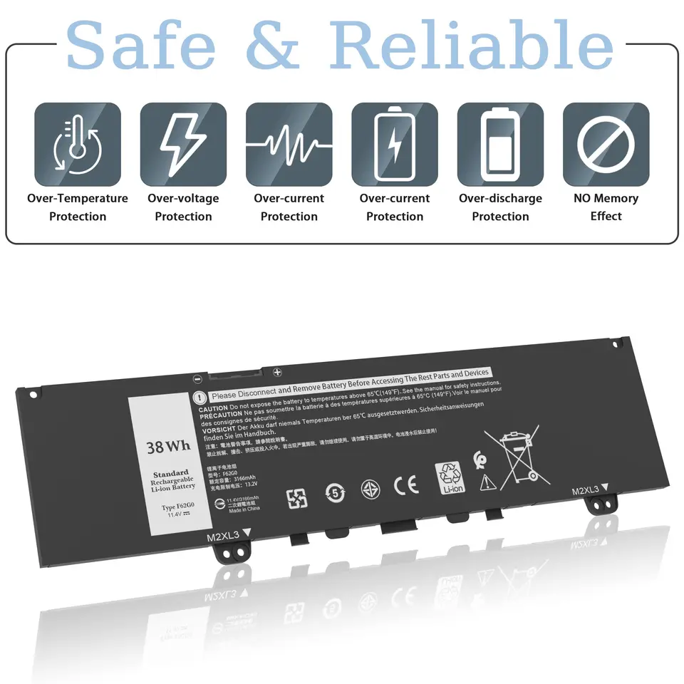 38Wh F62g0 New Laptop Battery for Dell Inspiron 13 7000 7370 7373 7380 5370 7386 2-in-1 P83g P83g001 P87g P87g001 Vostro 5370 13-5370-d1505g D1525s