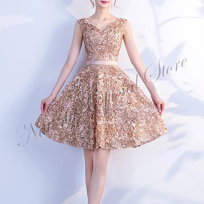 

Champagne Cocktail Homecoming Dresses for Women Satin Sleeveless Appliques A-Line Prom Party Elegantes Para Mujer Vestidos 2023