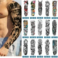 14 Design Big Arm Sleeve Tattoo Crown Lion Wolf Rose Skull Waterproof Temporary Tattoo Sticker Body Art Fake Tattoo Women Men 1