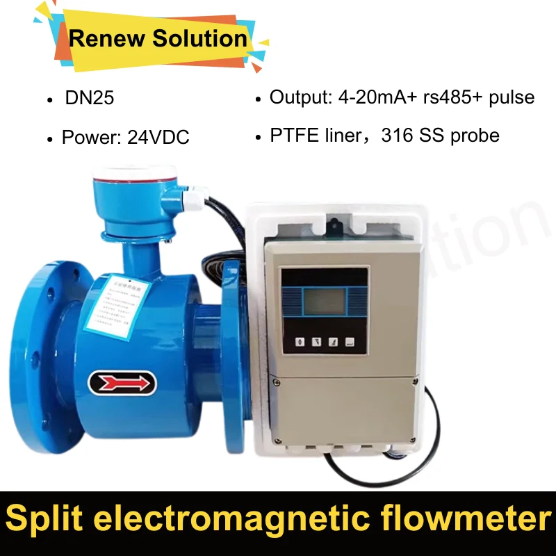แม่เหล็กไฟฟ้า Flow Meter Dn25 แยกประเภทหน้าแปลน 4-20mA 15% แอมโมเนียน้ําเสีย Sewage กรดด่าง Flow เมตร 1