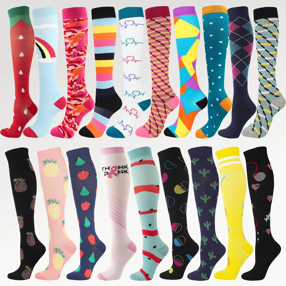 3 Paar Kompressionssocken in zufälliger Farbe für Frauen, fördern die Durchblutung, enge Socken für Krankenschwestern, Schwangerschaft, Fitnessstudio, Wandern, Laufen – Detail 1
