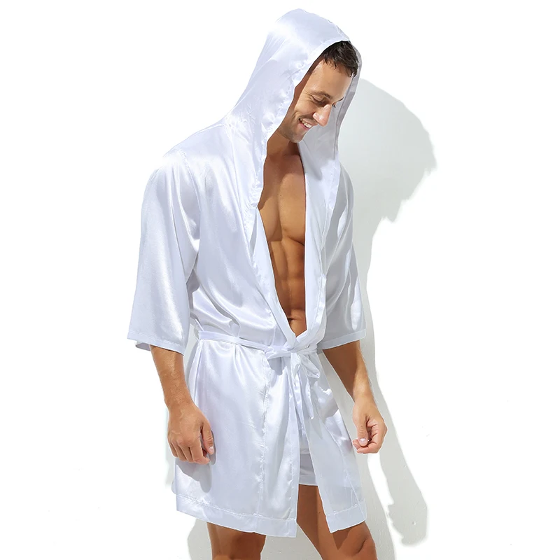 Ice Silk Bathrobe Cotton Bathrobe Flannel Robe Men Summer Silk Short Sleeve Bathrobe