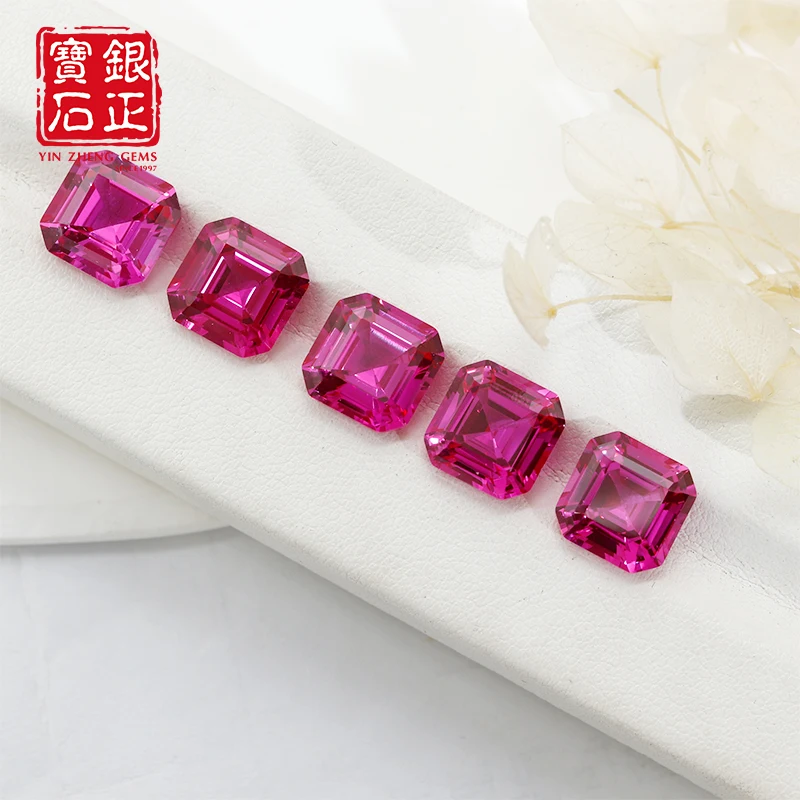 YinZheng Flame Melted Pink Sapphire Asscher Cut for Jewelry Making Cultivate Pink Sapphire loose gemstones