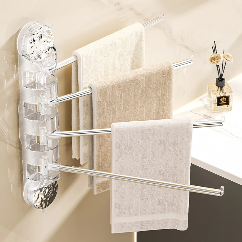 Wall Mounted Bathroom Kitchen 360&deg; Rotating Towel Rack With Suction Cups Toilet Hooks