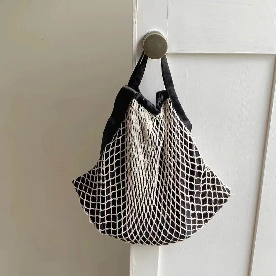 Casual Mesh Handbag Fishing Net Tote Bags for Women Bohemian Woven Shoulder Bag Candy Color Fruit Shopper Purses Female Clutch