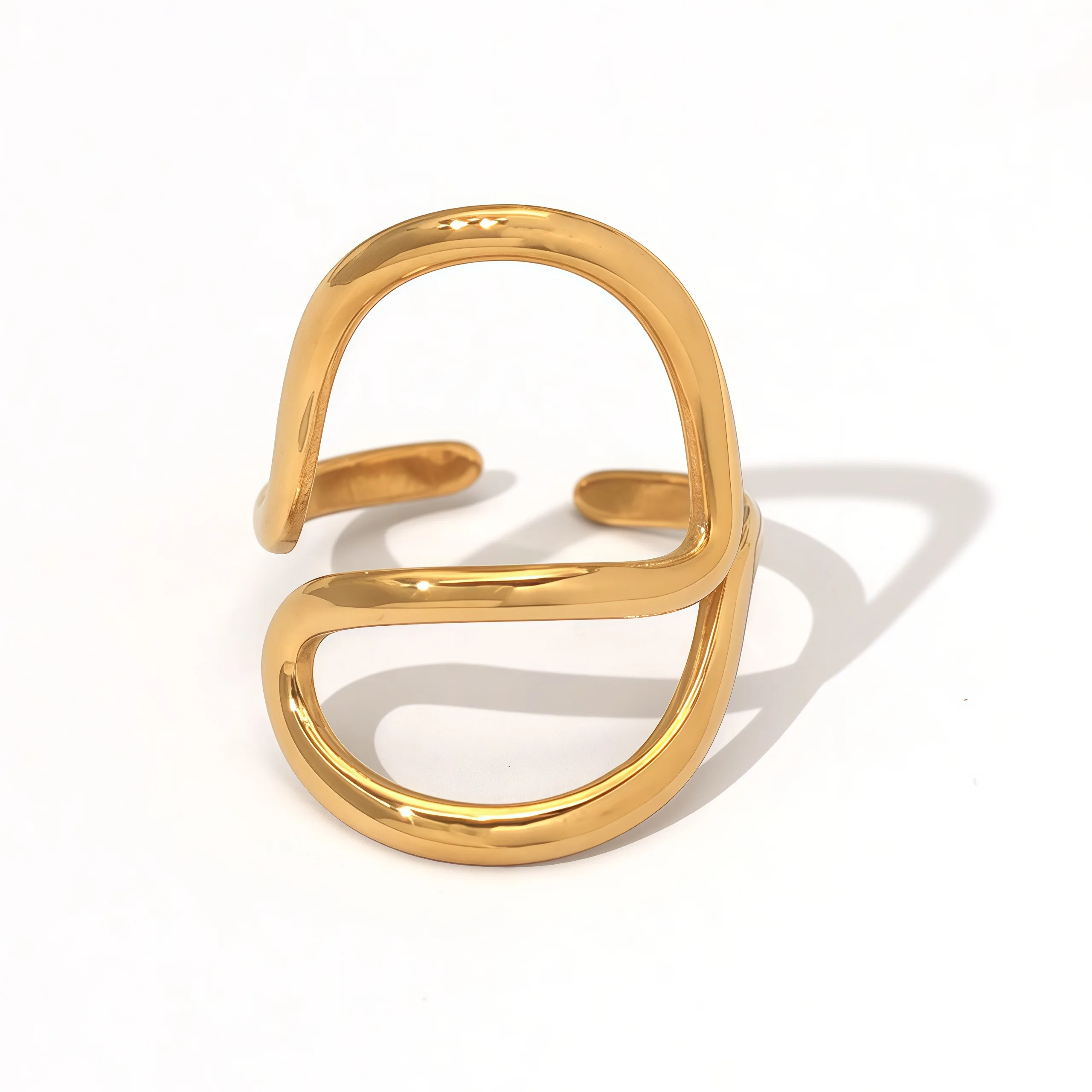 316L Edelstahl geometrische hohle Linie Ringe Metall Textur wasserdicht täglich einfach stilvoll 18K vergoldet Schmuck für Frauen – Detail 8