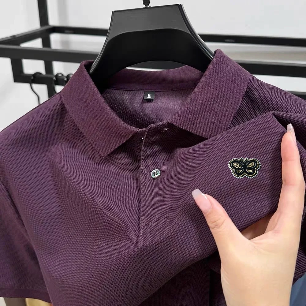 Camiseta de manga corta con solapa para hombre de algodón puro de