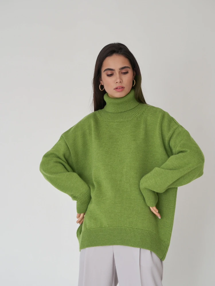 

Womens Clothing Top High Neck Solid Color Sweater Women Versatile Autumn Winter Fashion Style Pullover Loose Long Sleeved Tops
