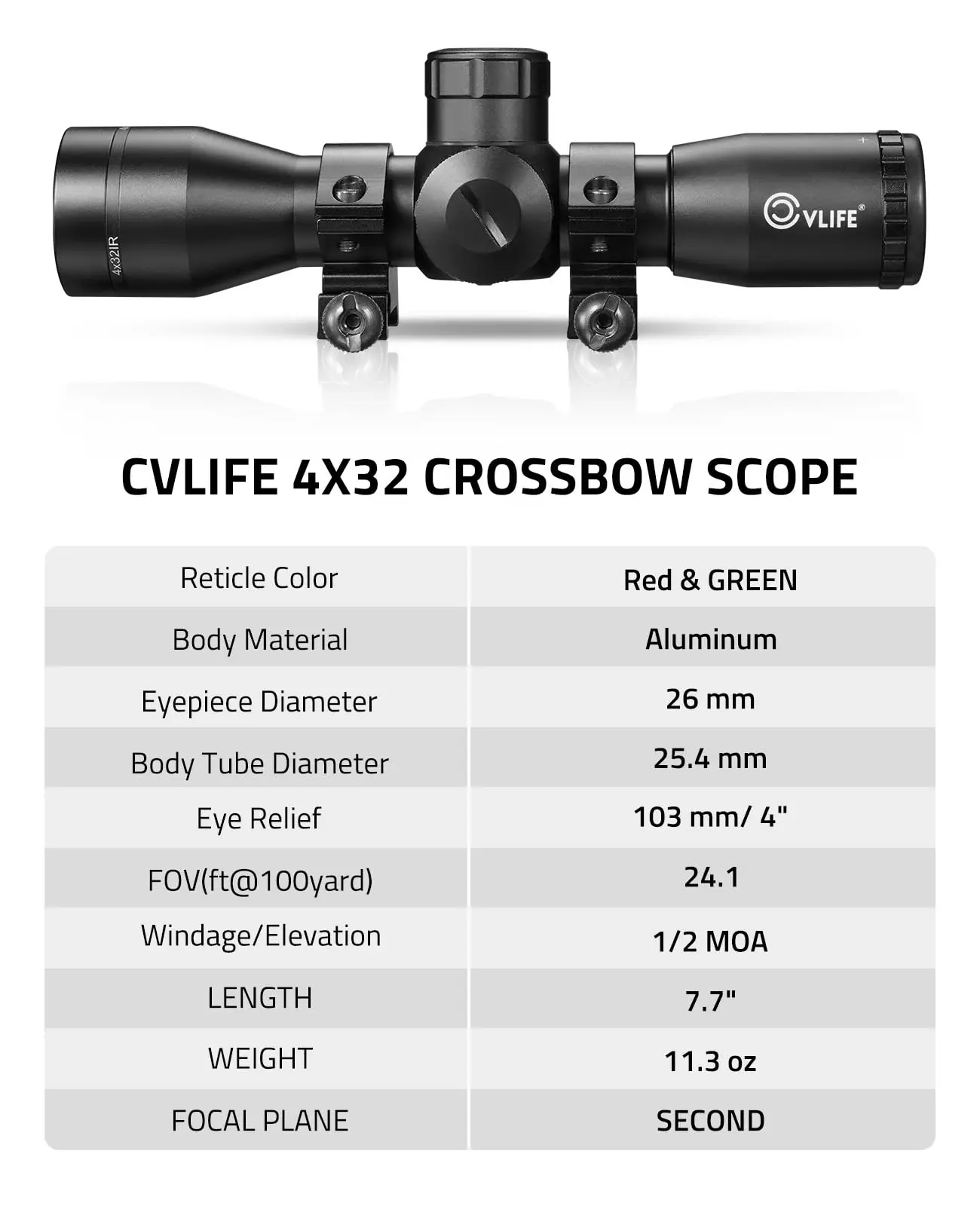MIDTEN 4x32 Crossbow Scope Red Green Illuminated 20-100 Yards Circles Rangefinder Etched Glass Reticle Optic
