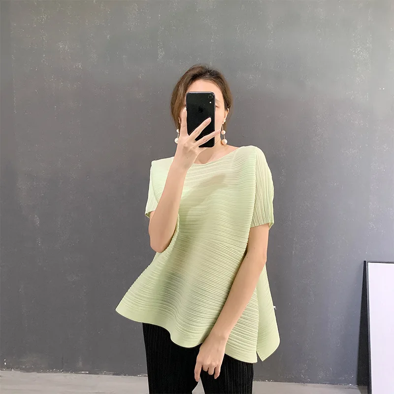 

Pleated Summer Niche Design T-shirt Loose and Irregular Short T-shirt Short Sleeve Top for Women [Ys20303]