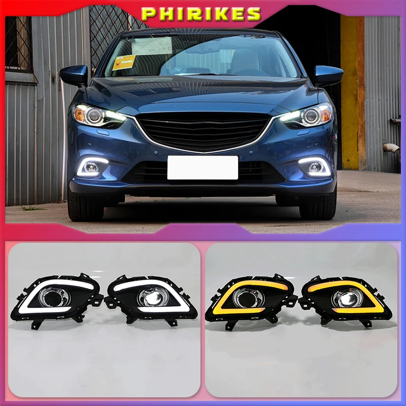 

Turning Signal & Dimming style relay 12V LED car DRL daytime running lights with fog lamp hole for Mazda 6 Atenza 2014-2016