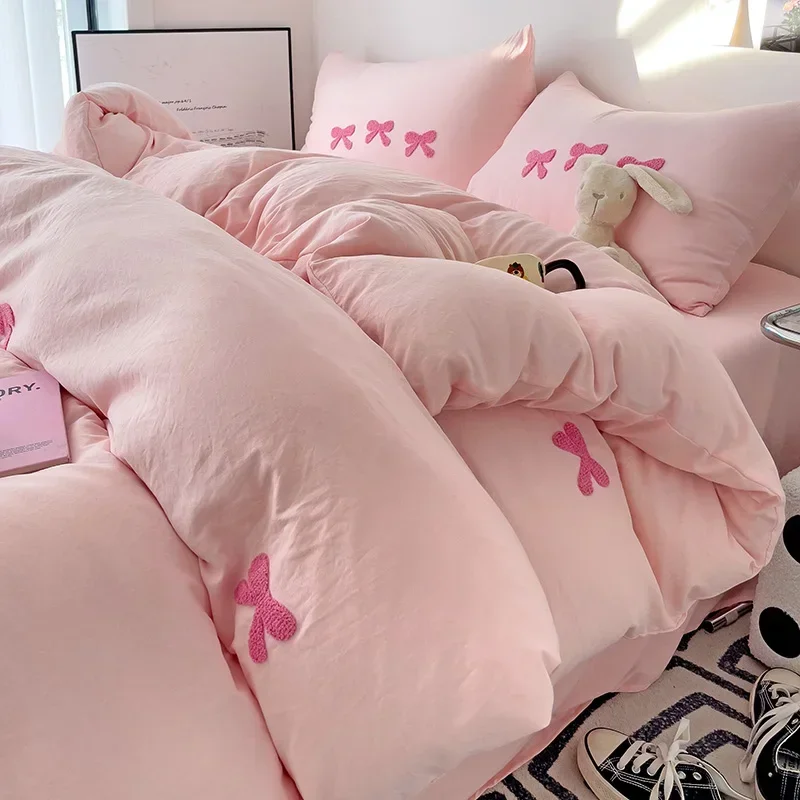 Pink Bow Embroidered Duvet Cover Set 5