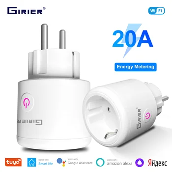 GIRIER Tuya สมาร์ท Wifi ปลั๊ก EU พร้อมการตรวจสอบพลังงาน 20A สมาร์ท Socket Outlet 4200W ใช้งานร่วมกับ Alexa เฮ้ Google Yandex Alice 1