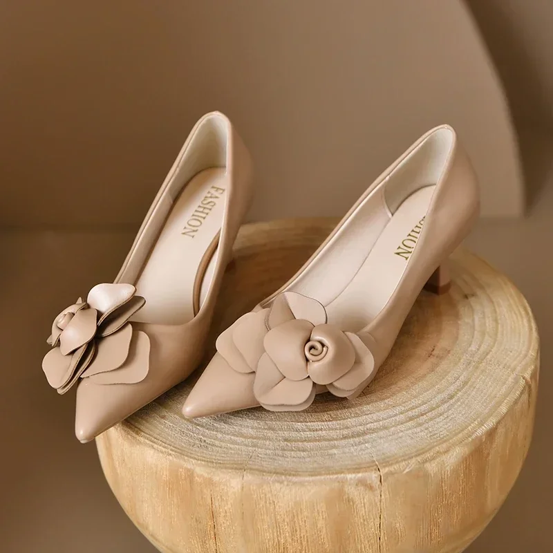 Sexy Luxury Women's Pumps Bow 2025New Fashion Pointed Toe Dress Women Shoes Flowers Party Single Shoes Women High Heels 6