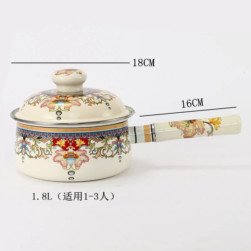 &Phi;16/18cm Enamel single handle milk pot Thickened bottom soup pot induction cooker pots student instant noodle