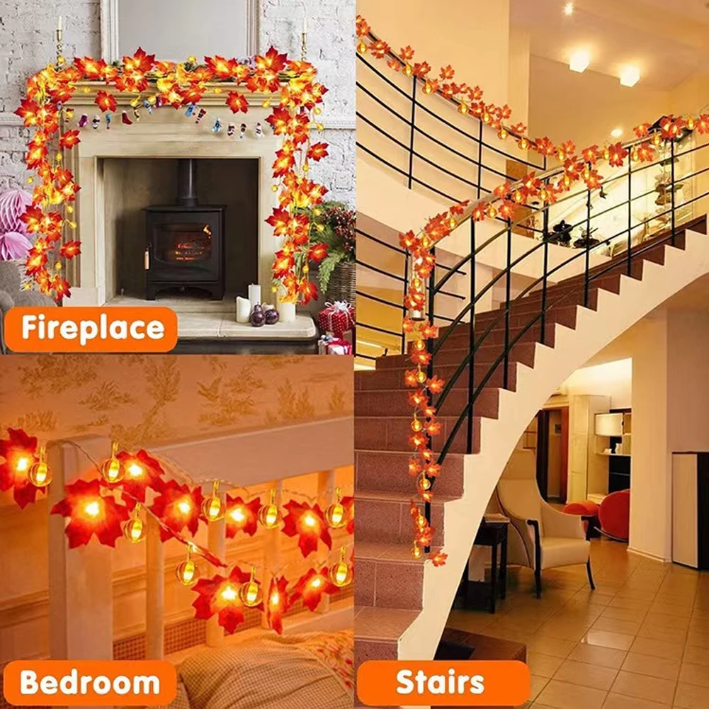 10/20LED Artificial Autumn Maple Leaves Garland Led Fairy Lights for Christmas Decoration Thanksgiving Party DIY Decor Halloween