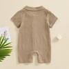 Summer Baby Clothing Newborn Infant Baby Boys Rompers Cotton Linen Solid Color Short Sleeve Lapel Jumpsuit Outfits 3