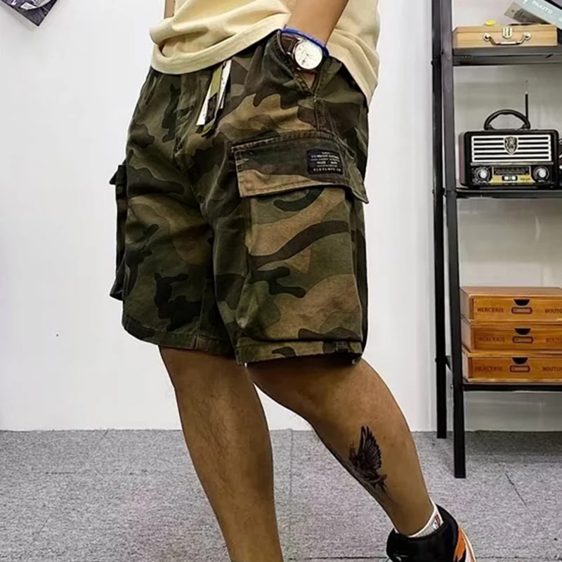 Trendy Brand Camouflage Cargo Shorts Men's Summer American Belt Multi-Flap Pocket Pants Mid-Pants Loose Casual Trousers 3