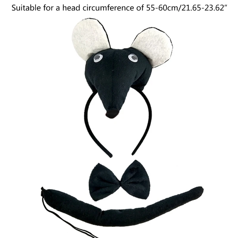 Children Mouse Costume Hairband Bowtie Tail Costume Set CarnivalParty Photoshoots Props Stage School Play
