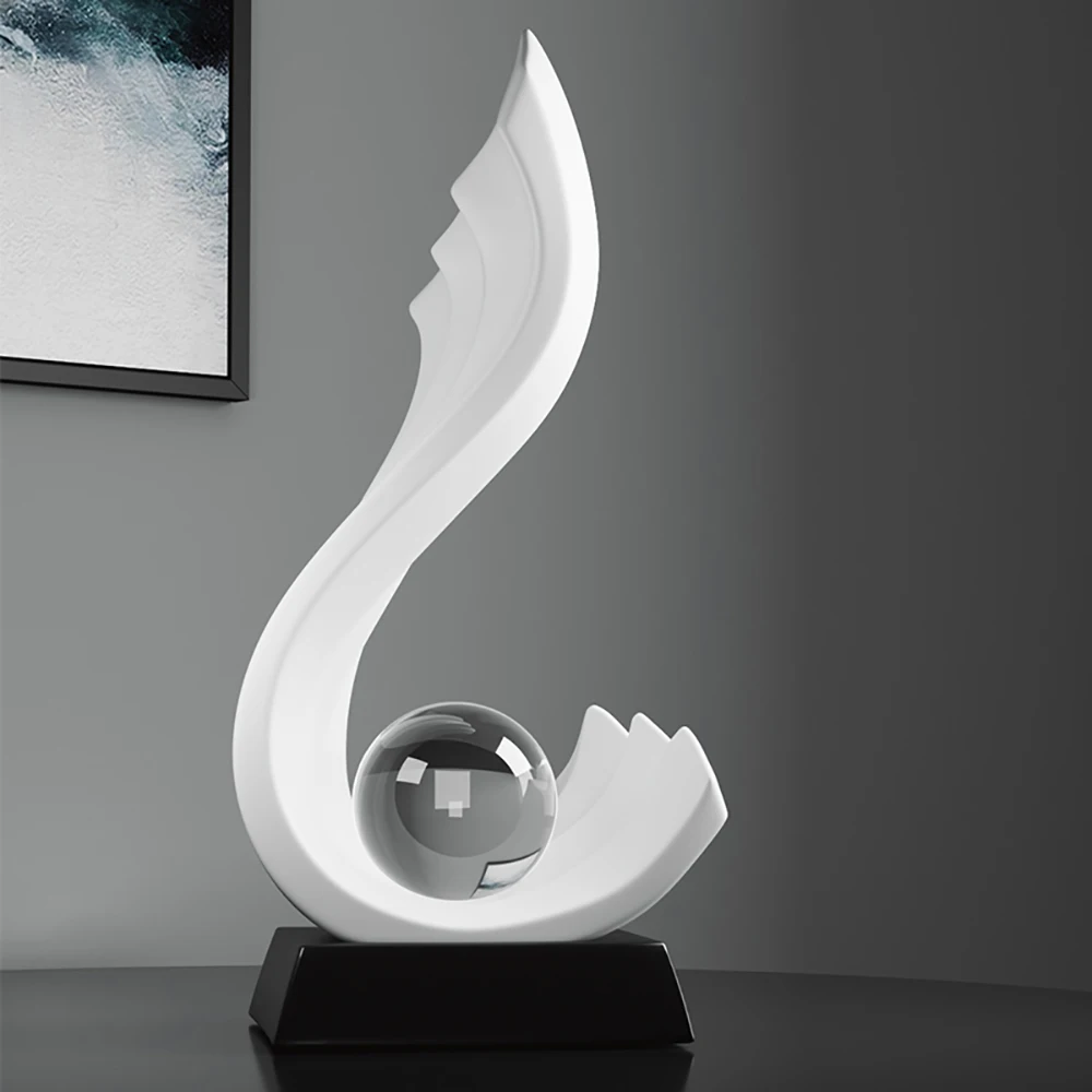 

Nordic Style Home Decorations Luxury Irregular Wave Statue Crystal Ball Simple Living Room Cabinet Ornament Resin Sculptures