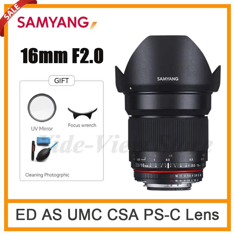 Samyang 16Mm F2.0 Ed As Umc Cs Obiettivo Grandangolare Con Messa A Fuoco Manuale Per Canon Ef Nikon F Dslr Per Fuji Pentax Sony A/E Panasonic M43