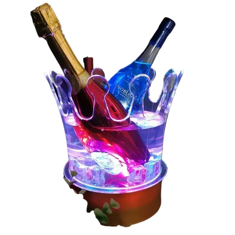 Rechargeable LED Ice Bucket Crown Shaped Wine Beer and Champagne Cooler with Glowing Light for Bar Party and Nightclub Use