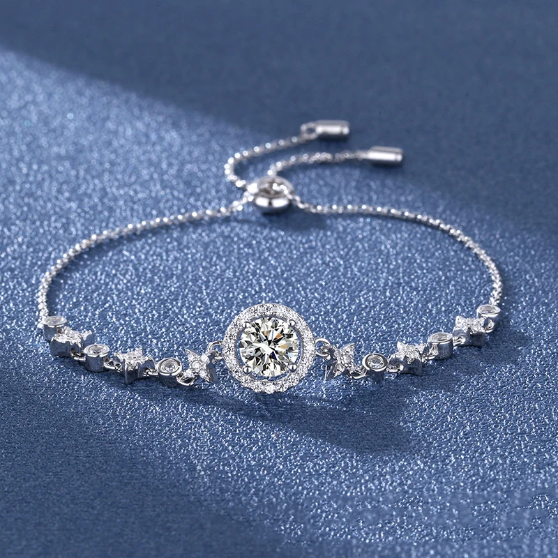 

Iced 1ct Moon Star Moissanite Bracelet Women 925 Sterling Silver D VVS1 Lab Diamond Bracelets Bangle Platinum Plated Pass Tester