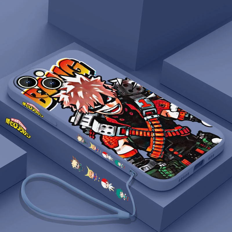thumbnail image 1 of Funda de teléfono de Anime My Hero Academia para Apple iPhone, 15, 14, 13, 12, 11 Pro Max Plus, 8, 7, SE, funda líquida con Capa de cuerda izquierda, 1 of 5
