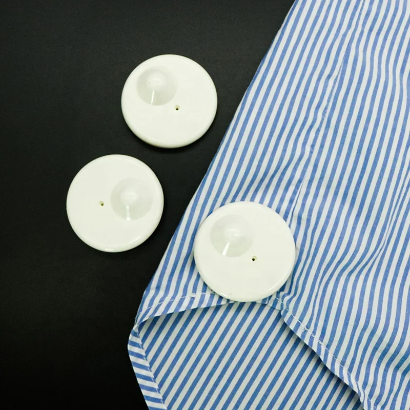 100 pcs Round White Security Tag for Clothing shop, RF 8.2MHz EAS system Anti-theft Hard Tag with pin for retail store